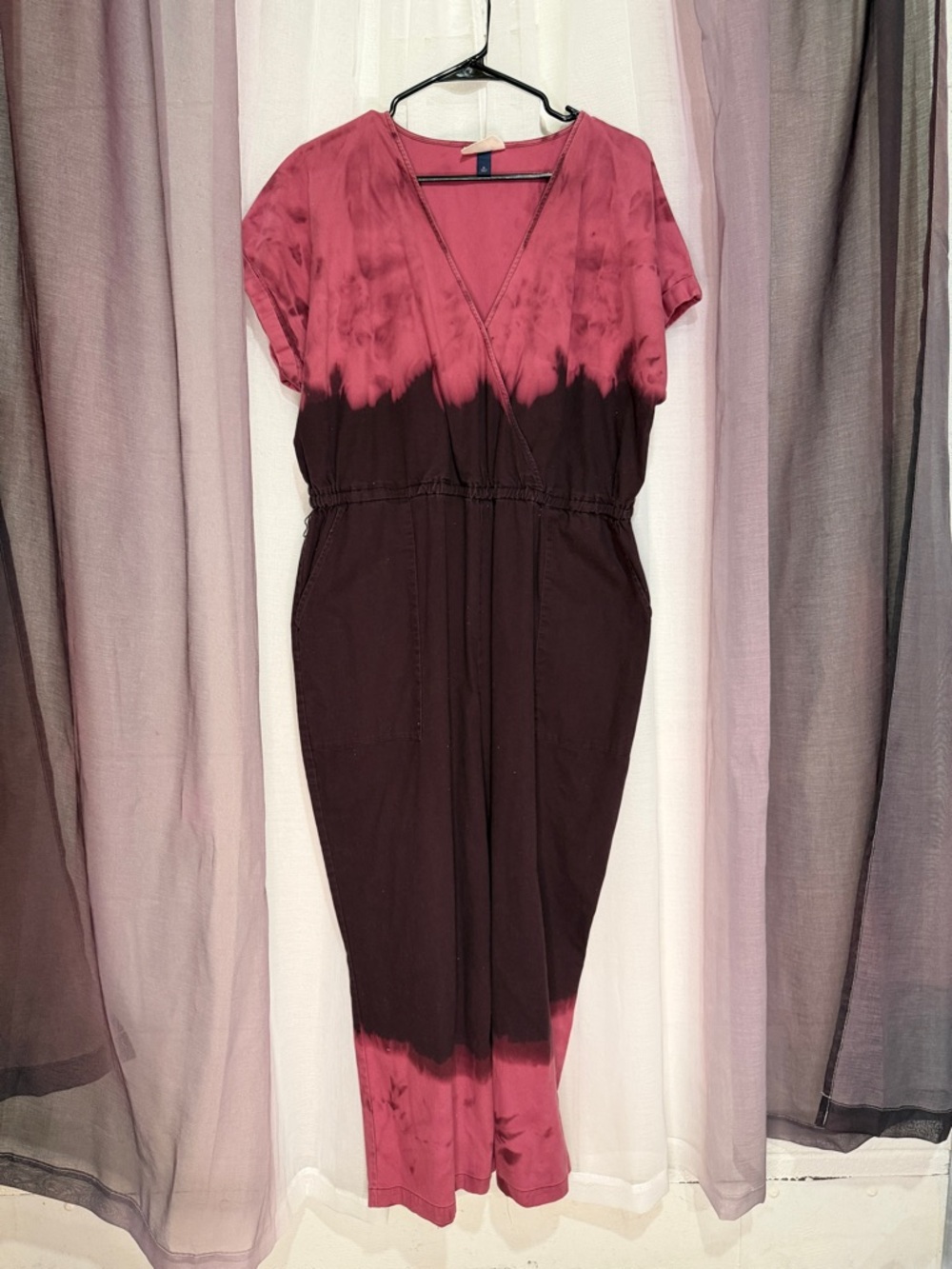 Pink and plum bleached dyed V-Neck romper